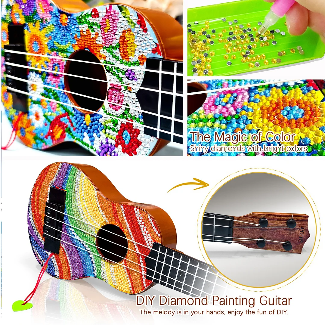 DIY Wooden Guitar Diamond Art Ornament Unique Gifts for Musicians (Rainbow)