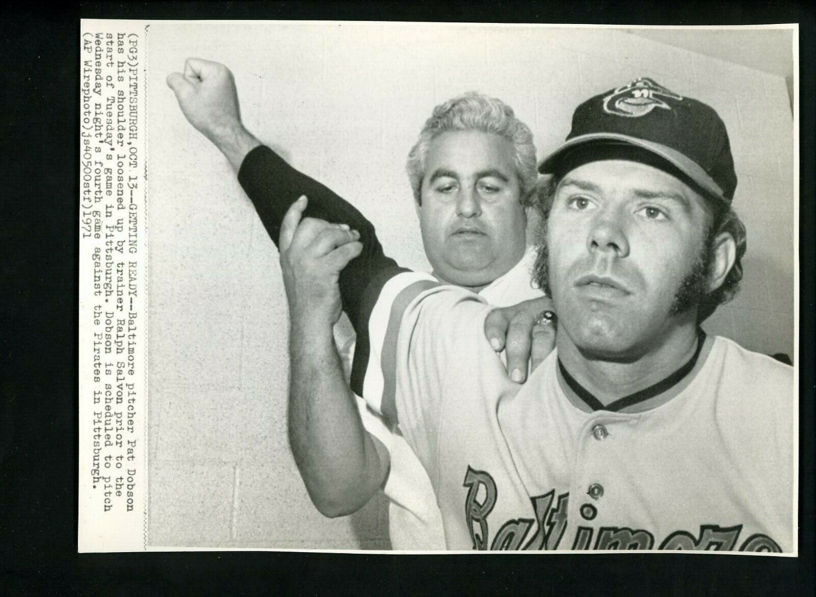 Pat Dobson Trainer Ralph Salvon 1971 World Series Press Photo Poster painting Baltimore Orioles