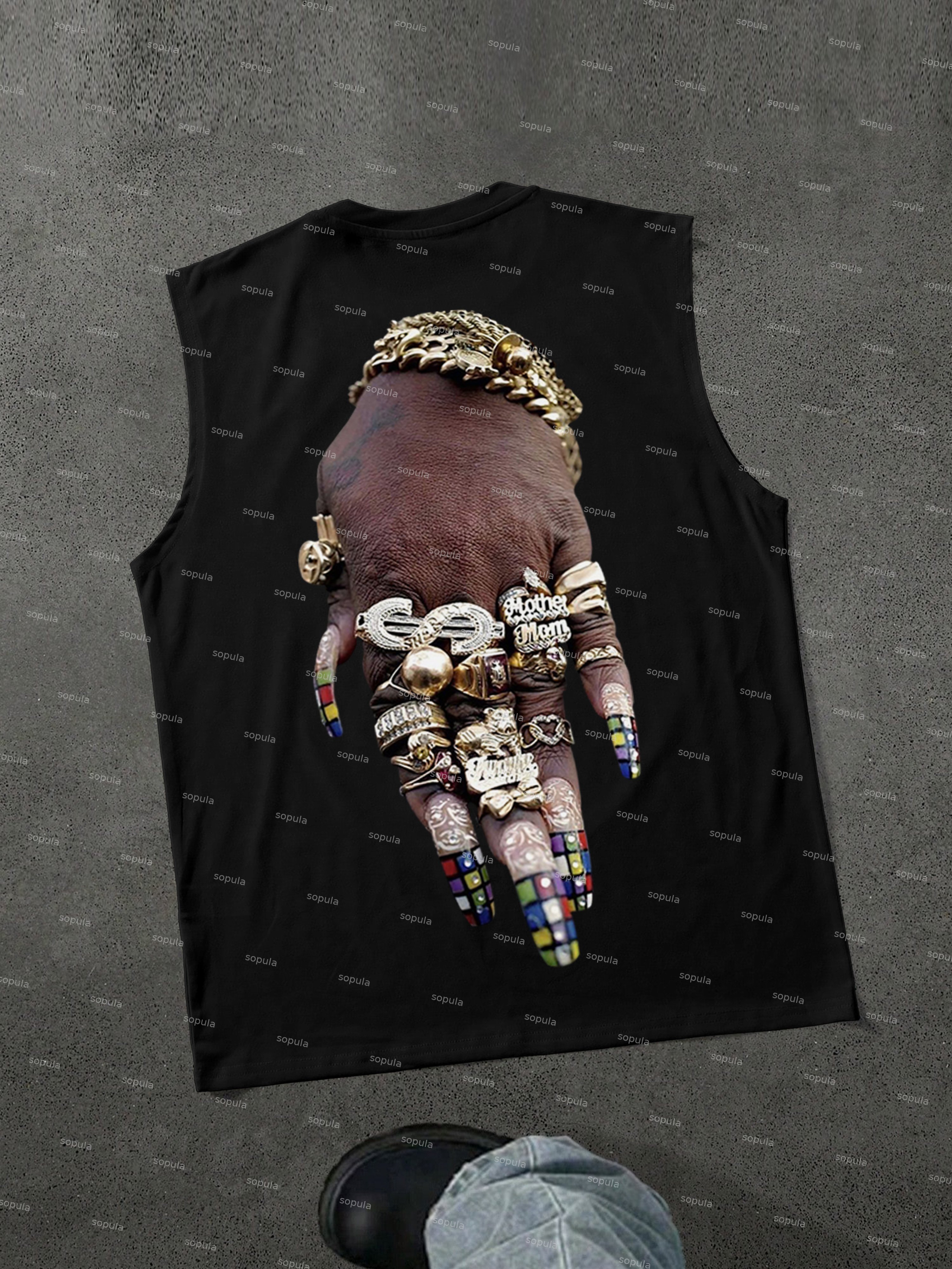 Vintage Colorful Art Bracelet And Ring Graphics Cotton Tank Top