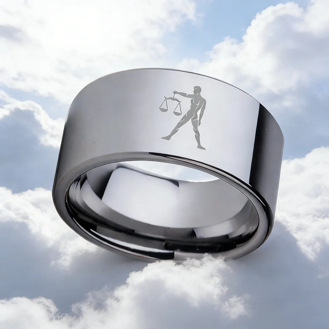 4MM 6MM 8MM 10MM Silver Flat Tungsten Wedding Bands Zodiac Libra Laser Couple Tungsten Carbide Rings