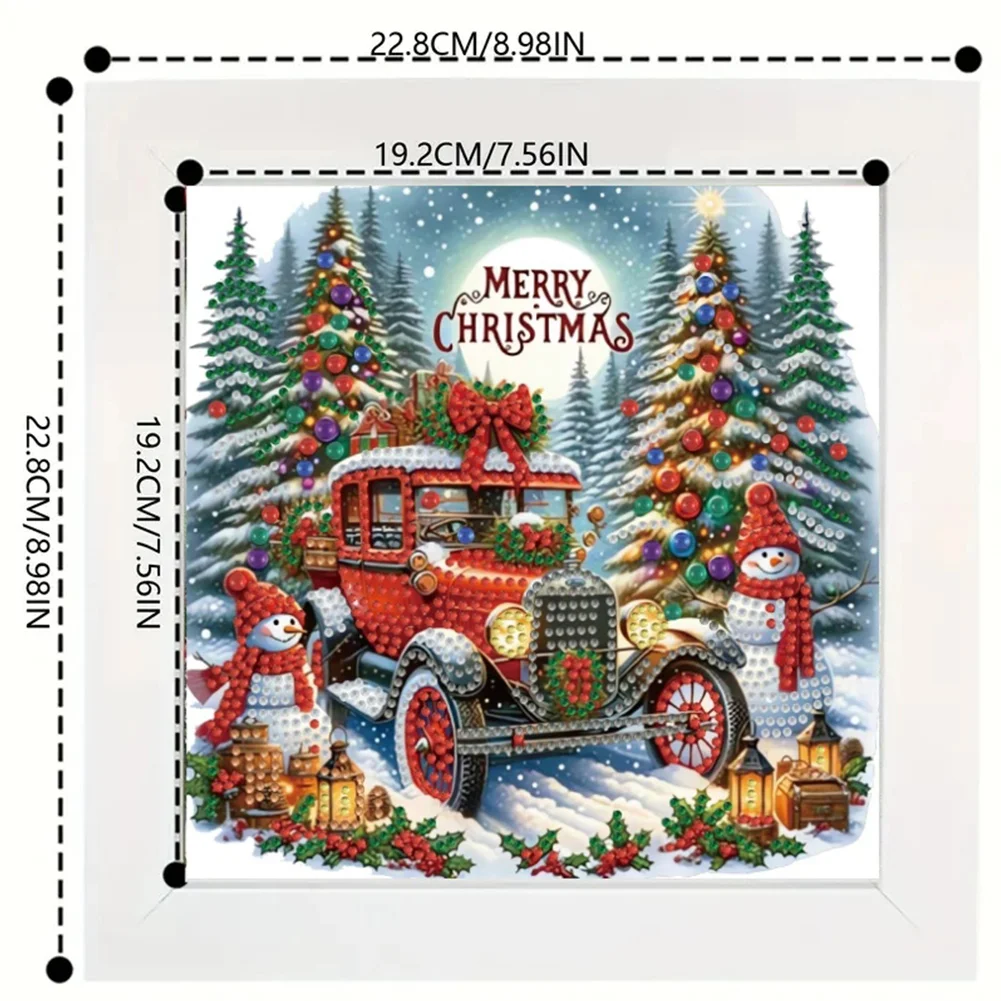5D DIY Partial Special Shaped Drill Diamond Painting Xmas Car 22.8x22.8cm【With Frame】