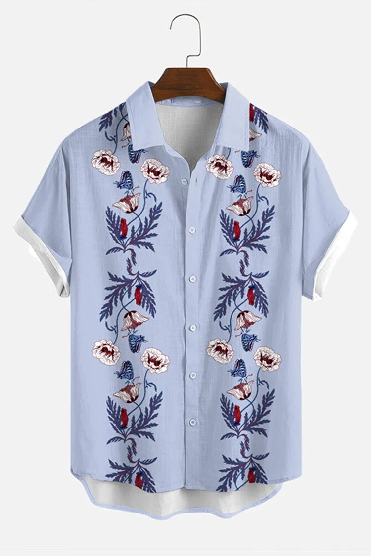 Blue Printed Short Sleeve Shirt