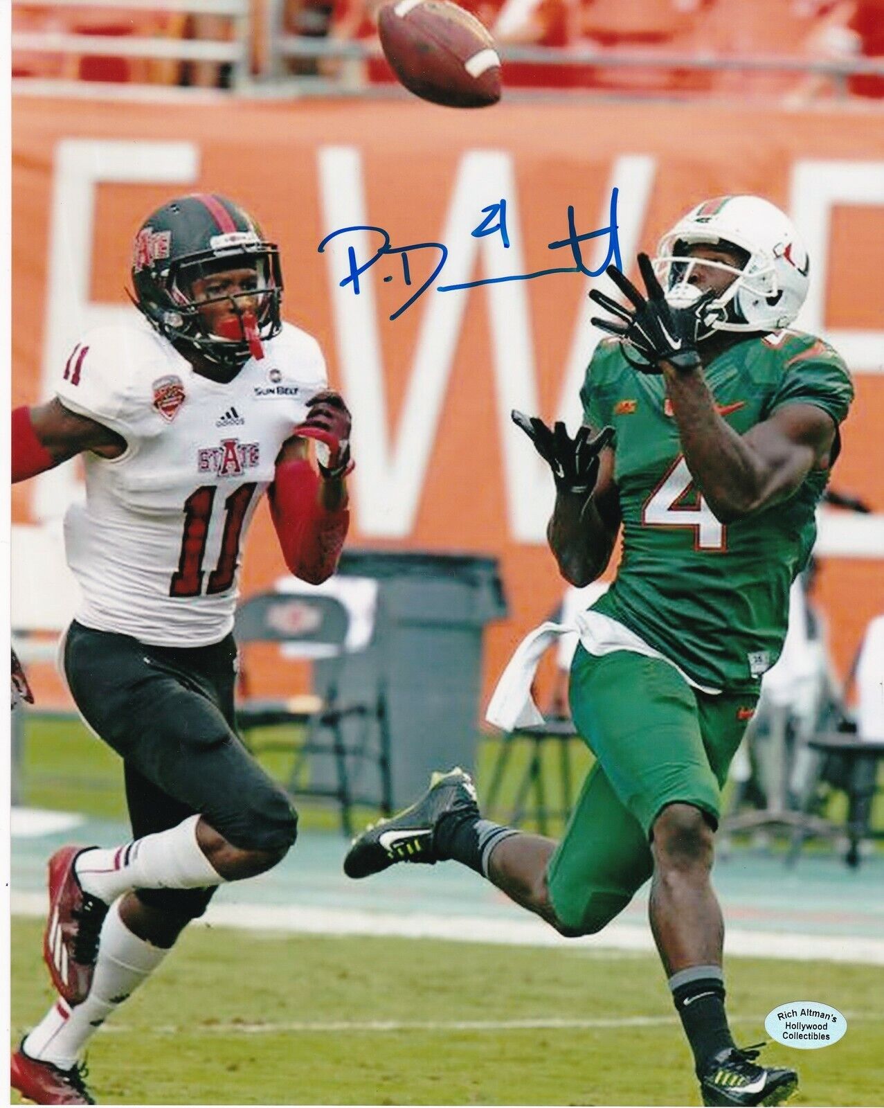 PHILLIP DORSETT MIAMI HURRICANES COLOR ACTION SIGNED 8x10