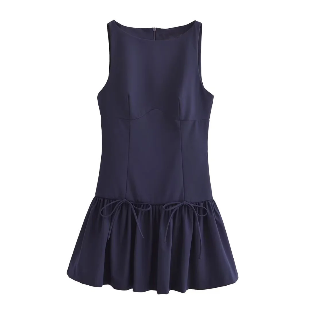Nigikala Nigikala Autumn Fashion New Round Collar Sleeveless Bow Dress Women's Dress B88796