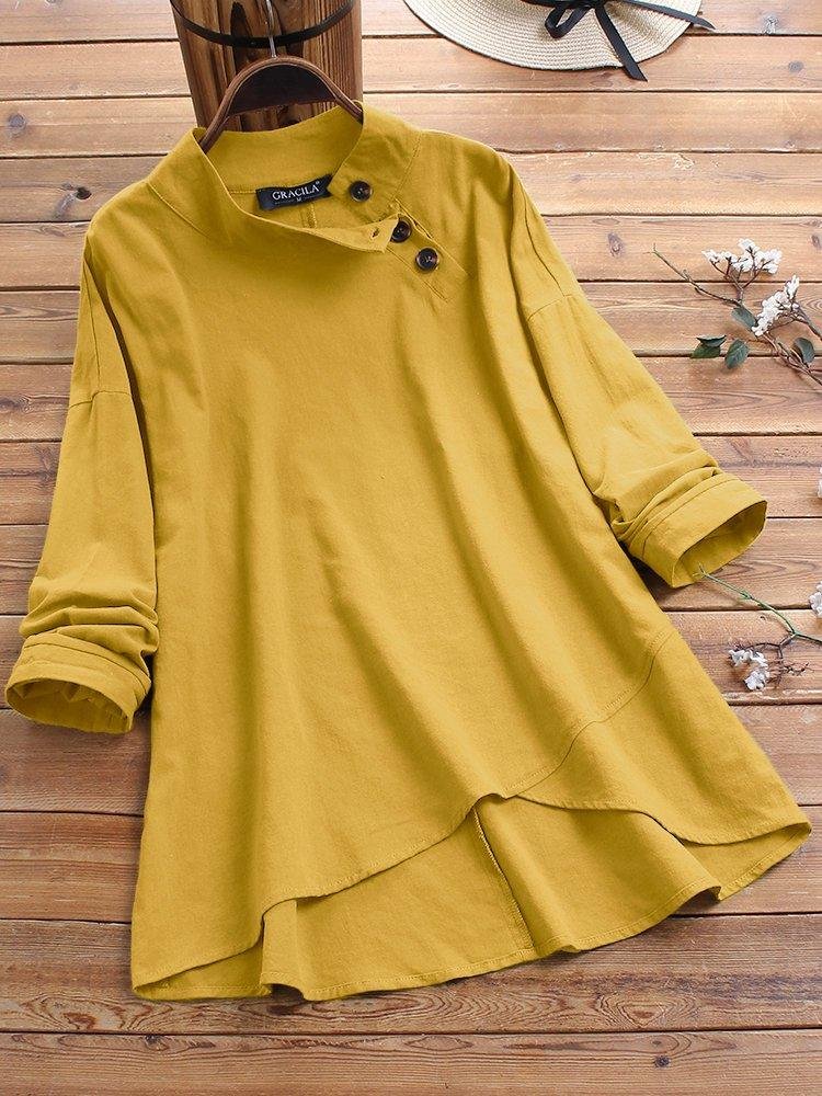 Long Sleeve Solid Shirts Blouses