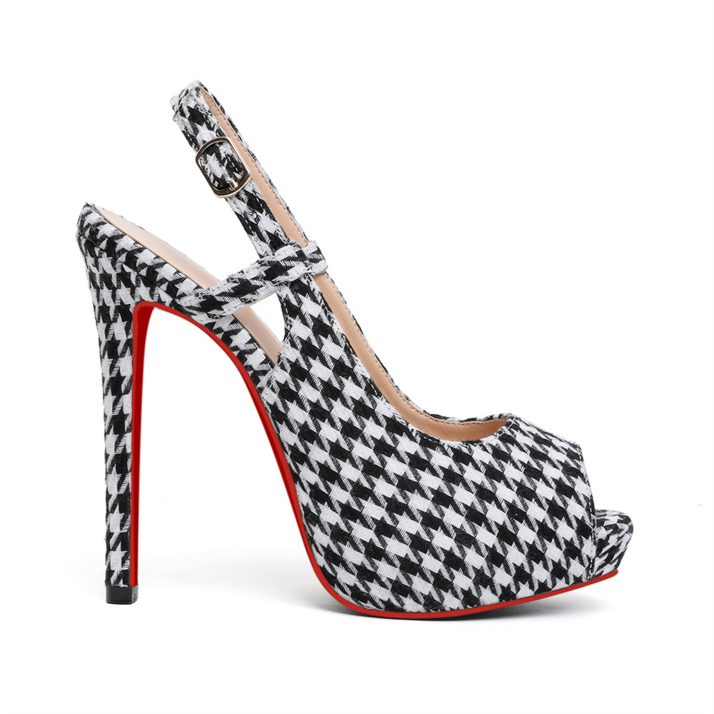 120mm Red Bottom Slingback Sandals Peep Toe Platform Stilettos Patent Heels-MERUMOTE