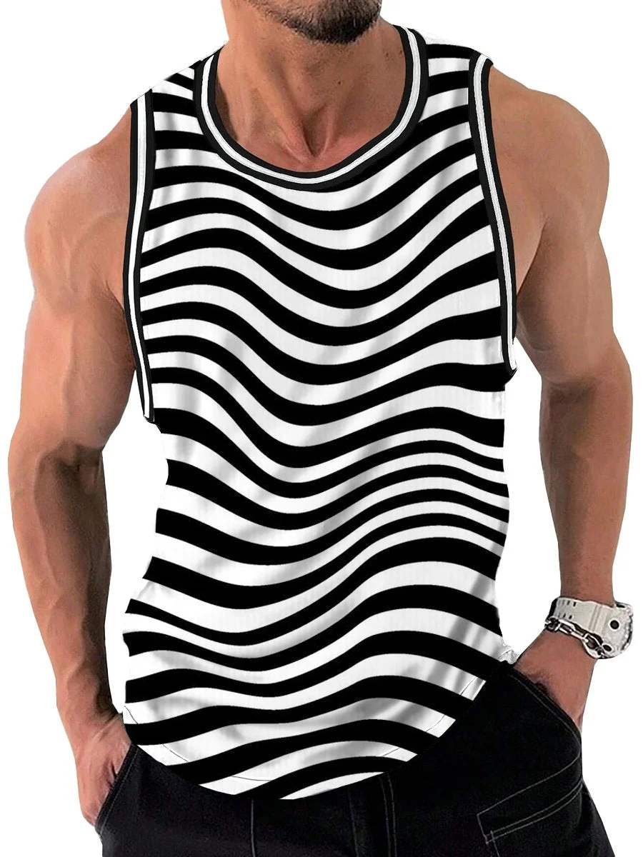 Art Wavy Curve Print Crew Neck Tank Top