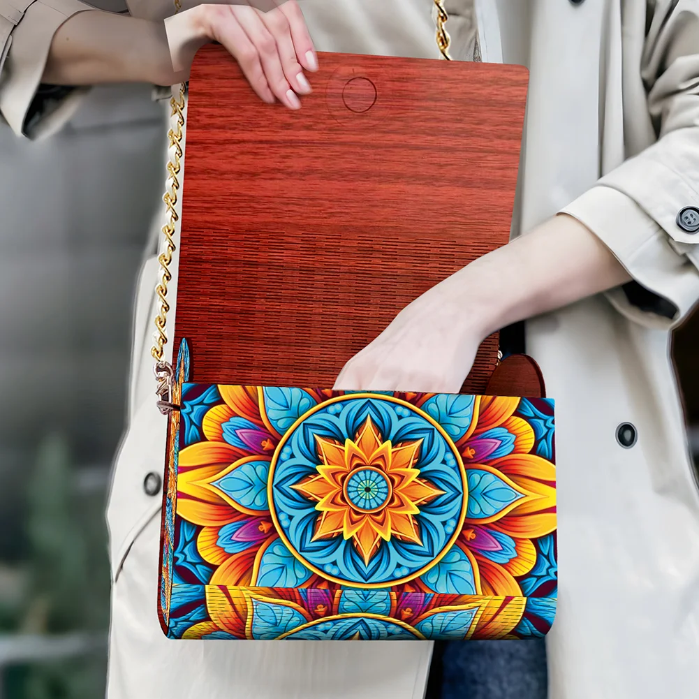 DIY Mandala Diamond Art Wooden Coin Pouch with Chain 5D Diamond Painting Purse