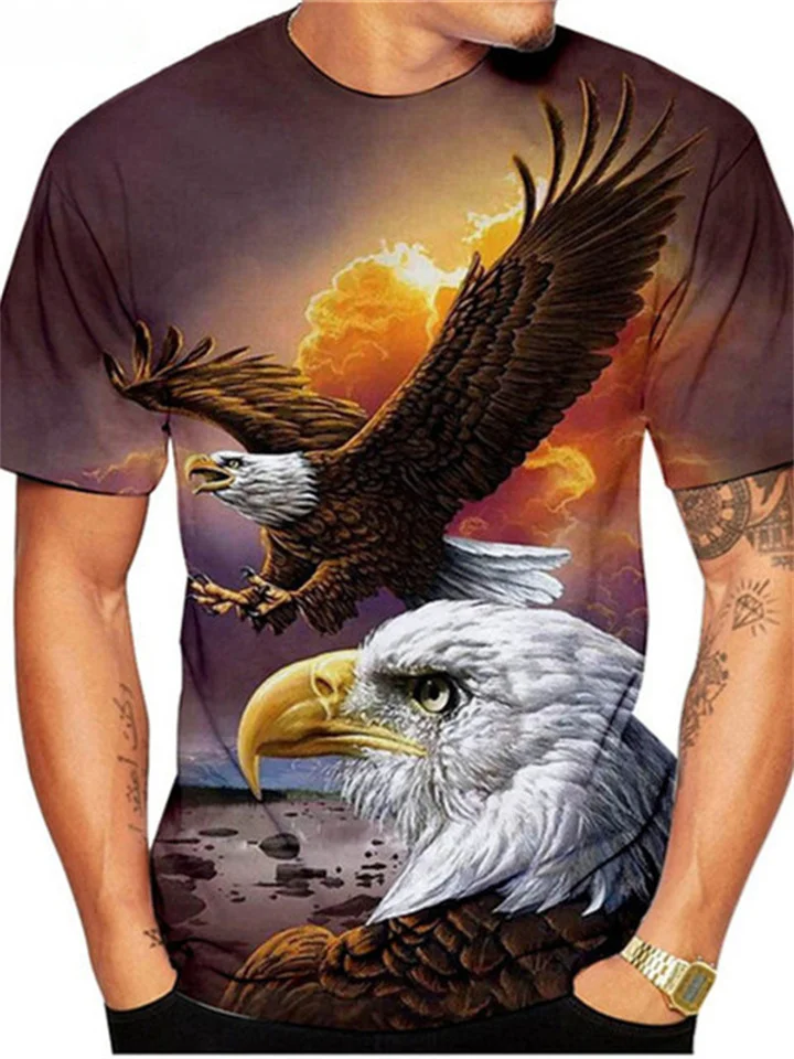 Men's T Shirt Eagle Animal Crew Neck Short Sleeve Street Print Tops Sportswear Casual Fashion Comfortable Blue Summer Spring Graphic Tees-Cosfine