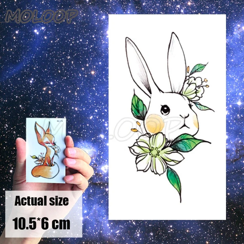 Tattoo Sticker Little Half Face Cat Element Small Animal Flower Water Transfer Temporary Fake Body Art Tatoo for Kid Girl Boy