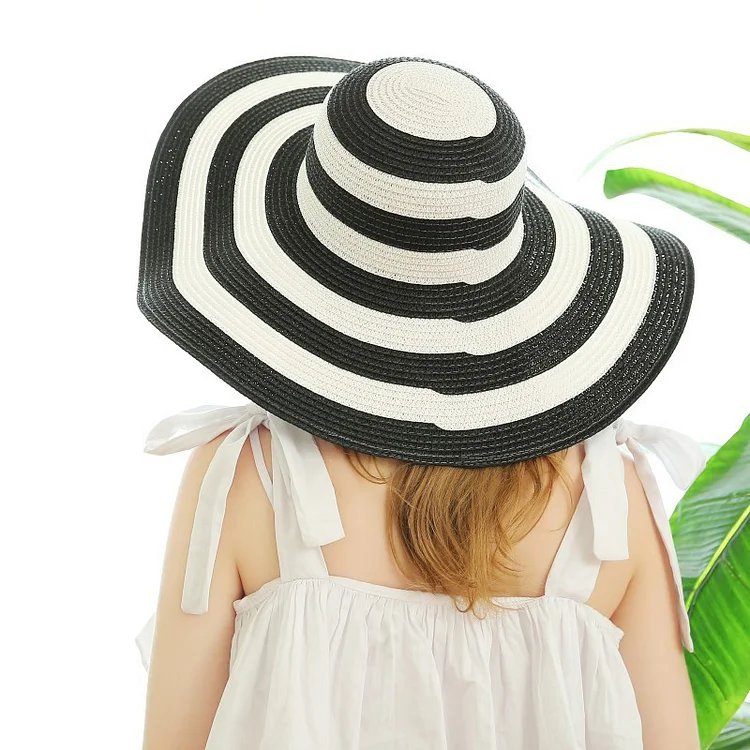 Beach Black Stripe Outdoor Sun Hat Straw Hats