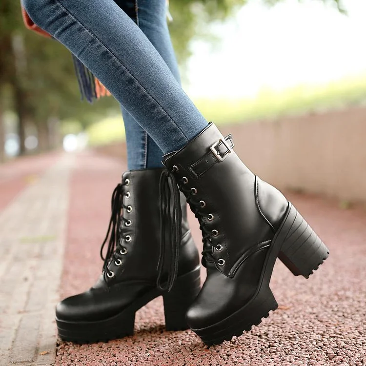 Lace-up High Heel Boots