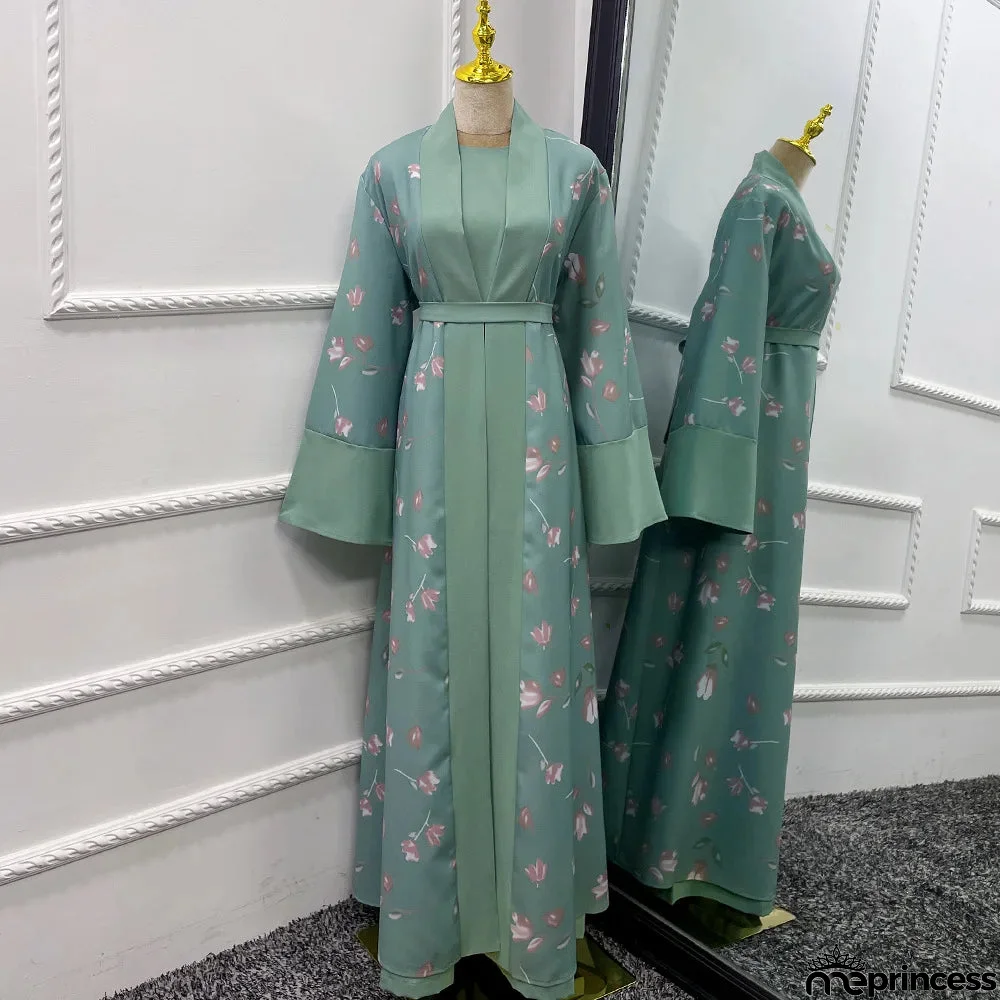 Women's Arabian Polyester Full Sleeves Printed Pattern Open Abaya