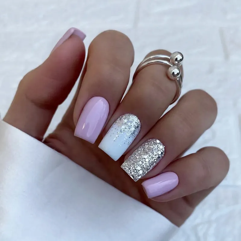 Churchf Churchf Color Sweet Taro Purple Tender Girl Nail Ins Wind Flash Pink Fake Nails Sweet Style Wear Armor