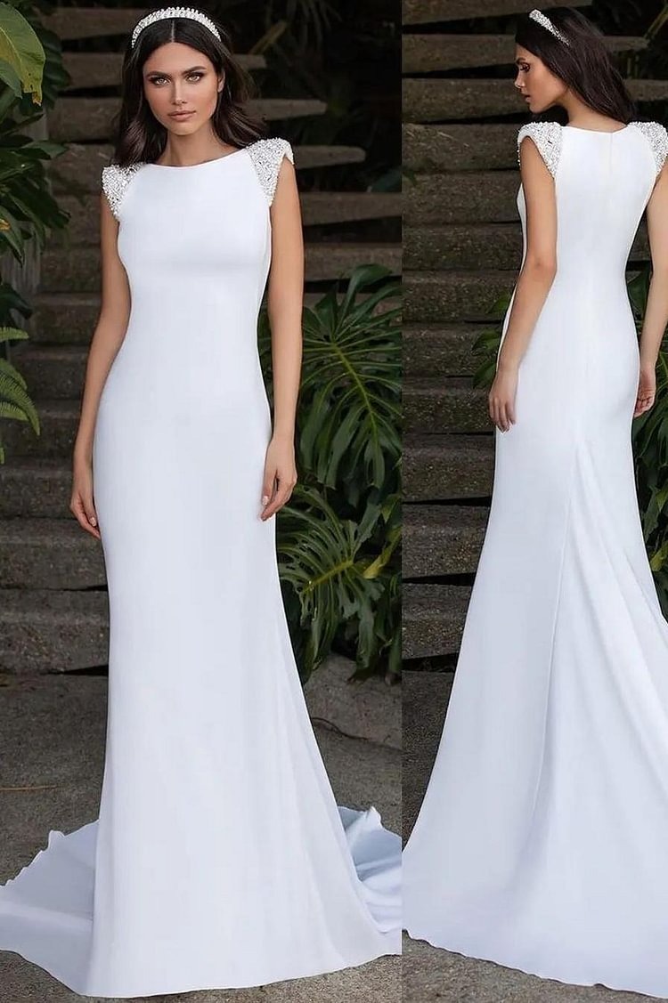 Lussooy White Sleeveless Strapless Mermaid Prom Dress With Beading