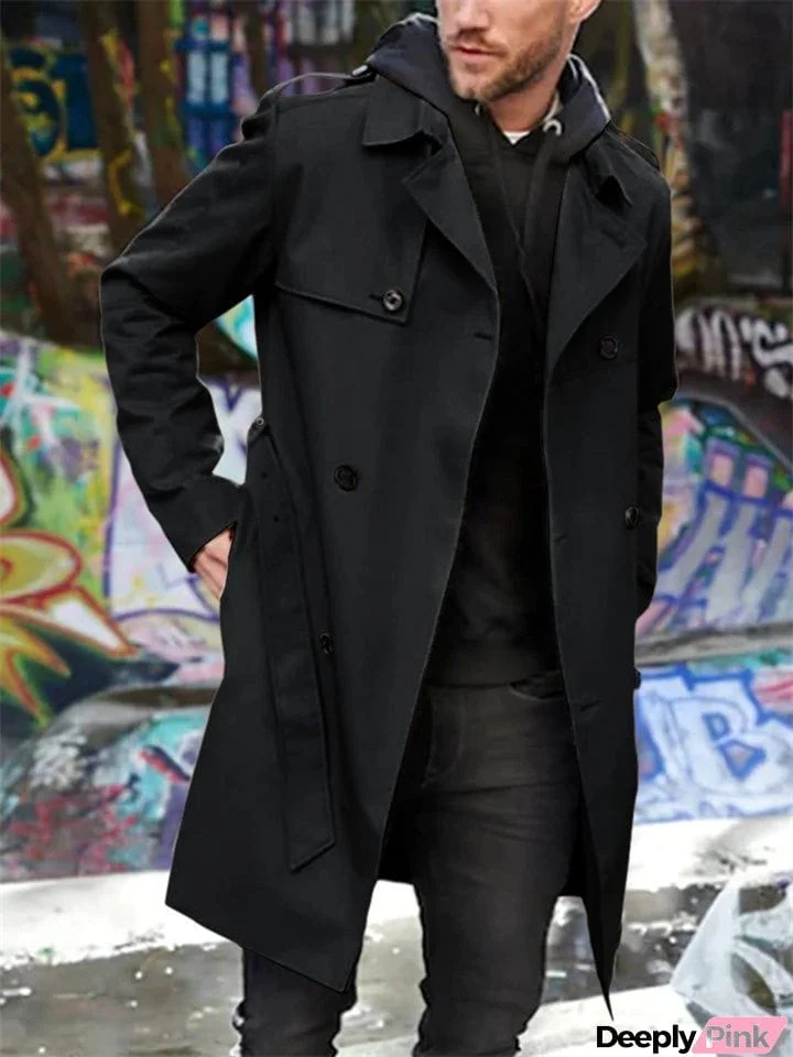 Men's Trendy Lapel Double-Breasted Mid-Length Coat