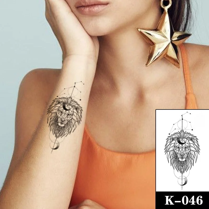 Waterproof Temporary Tattoo Sticker Black Wolf Arrow Rose Butterfly Flash Tattoos Totem Line Body Art Hand Fake Tatoos Women Men