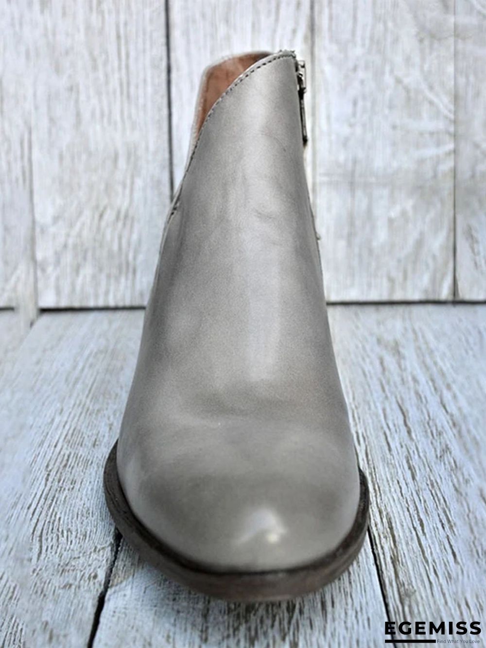 Retro Distressed Polished Color Zipper Thick Heel Pointed Ankle Boots | EGEMISS