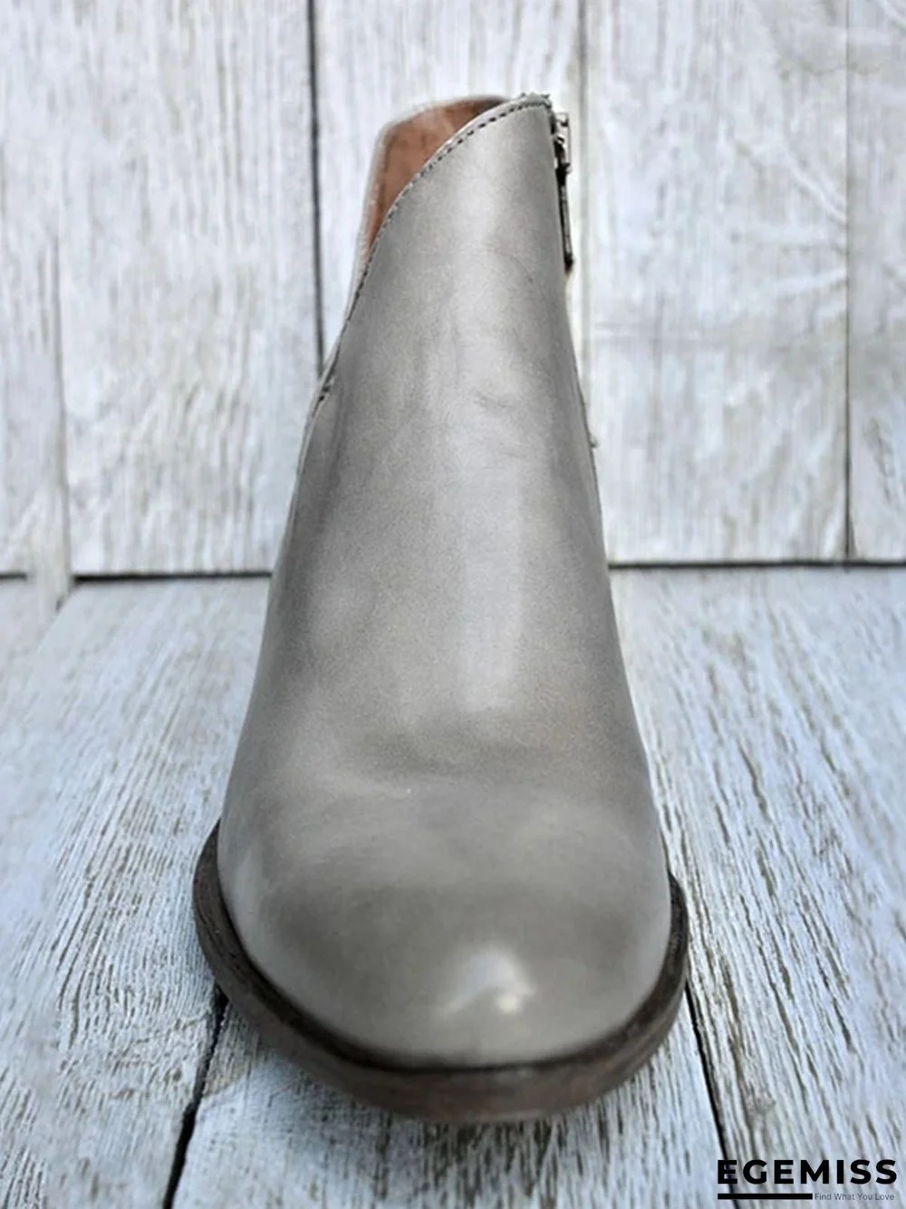 Retro Distressed Polished Color Zipper Thick Heel Pointed Ankle Boots | EGEMISS