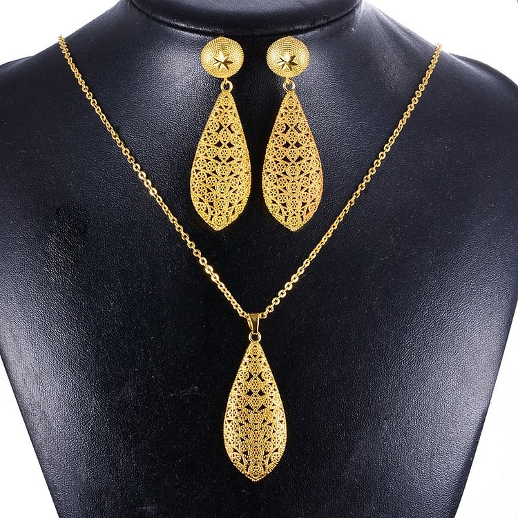 Dubai India Gold  color Women wedding girl Necklace Earrings Pendant Jewelry Sets