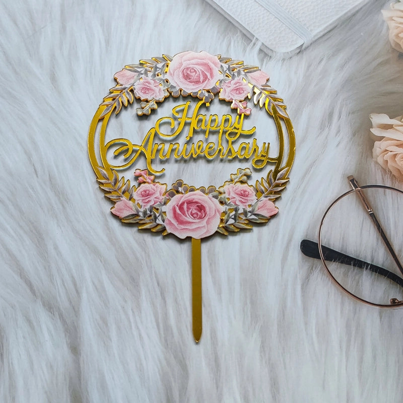 Acrylic Cake Topper Ins Style Floral Uv Color Printing Happy Birthday Dessert Decoration Plugin