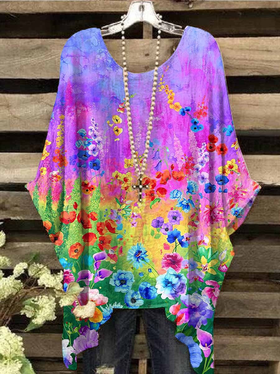 Vibrant Flowers Printed Women's Top