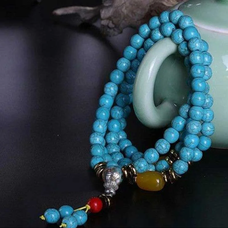 Red Turquoise Amber Turquoise Bead Protection Bracelet Necklace Mala