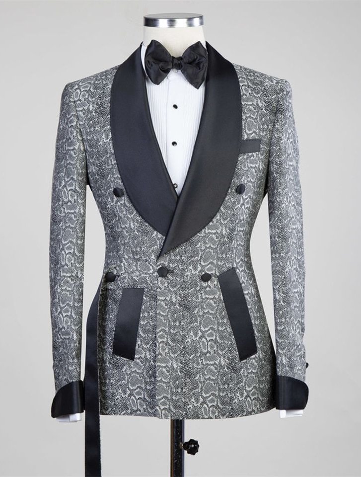 Beautiful Jacquard Double Breasted Wedding Men Suits with Black Lapel | Ballbellas Ballbellas