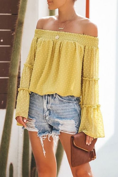 Solid Off-the-shoulder Ruffled Blouse - BlackFridayBuys