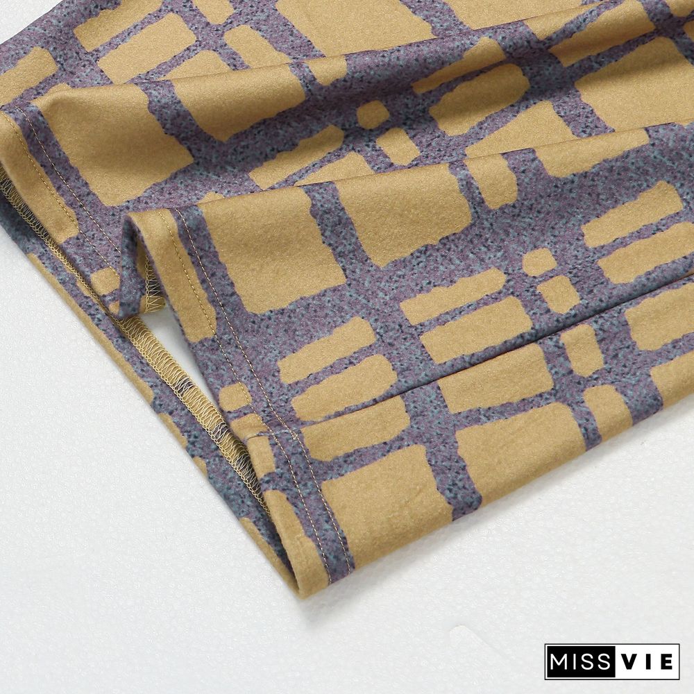 Plaid Long Sleeve Crop Top Bodycon Maxi Skirt Set