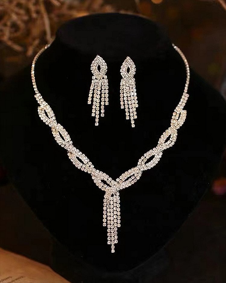 Evening Rhinestone Earrings and Necklace Set