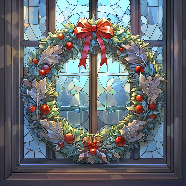 Full Round Diamond Painting - Glass Art - Christmas Holiday Wreath 30*30CM