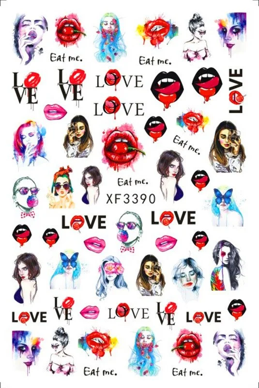 1 Piece of 9.6x6.5CM Valentine's Day Nail Sticker with Adhesive Red Lips Love Sexy European Style Nail Art Design Applique