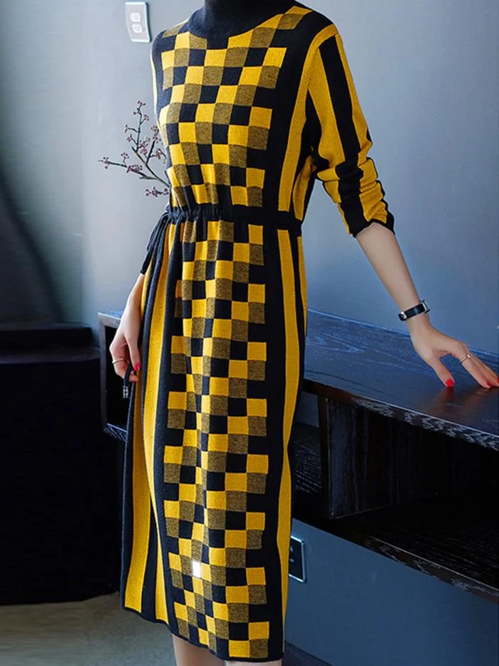 Fashion Knitted Mid-length Sweater Dress