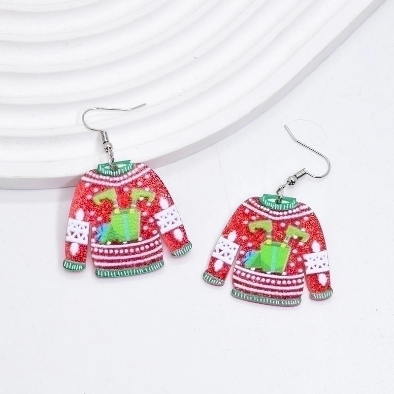 1 Pair Minimalist Christmas Tree Printing Arylic Drop Earrings