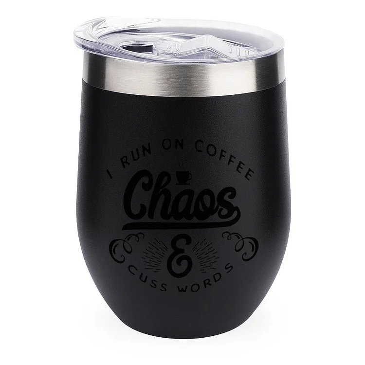 I Run On Coffee Chaos And Cuss White Design Stainless Steel Insulated Cup - Heather Prints Shirts