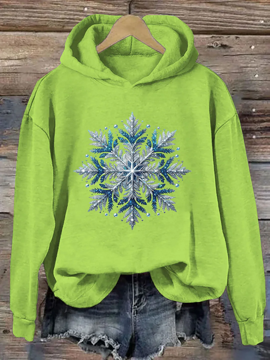 Silver Blue Glitter Snowflake Hoodie