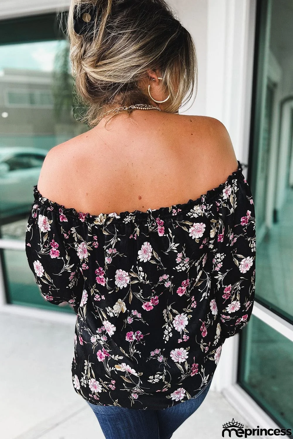 Floral Off Shoulder Plus Size Top