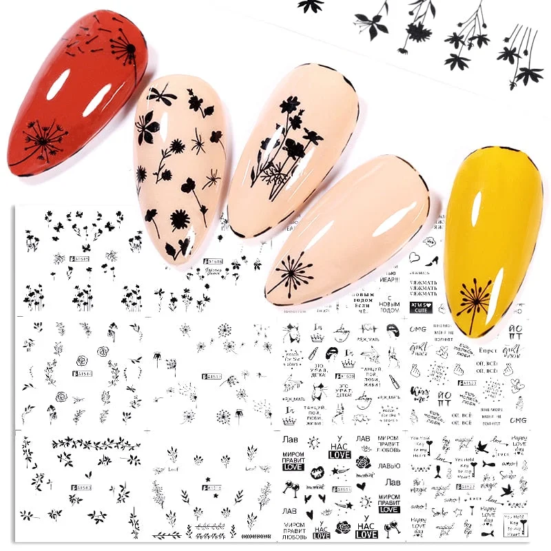 12Pcs/Set Heart Shaped Lips Designs Water Decals English Love Letter Stickers For Nails Nail Art Decoration Sliders Manicure DIY