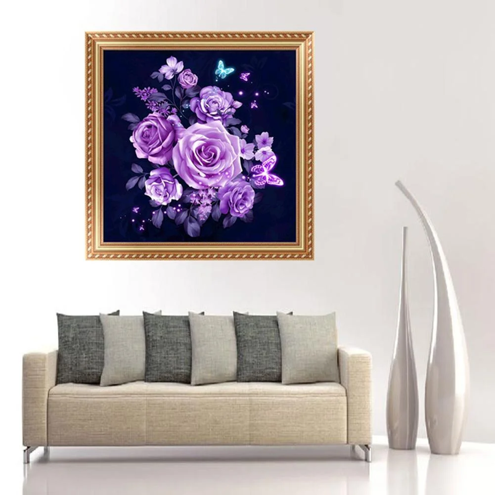 Diamond Painting - Partial Round Drill - Purple Flowers(30*30cm)