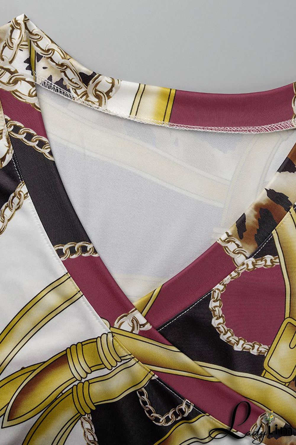 Pink Fashion Casual Print Bandage Patchwork V Neck Long Dress