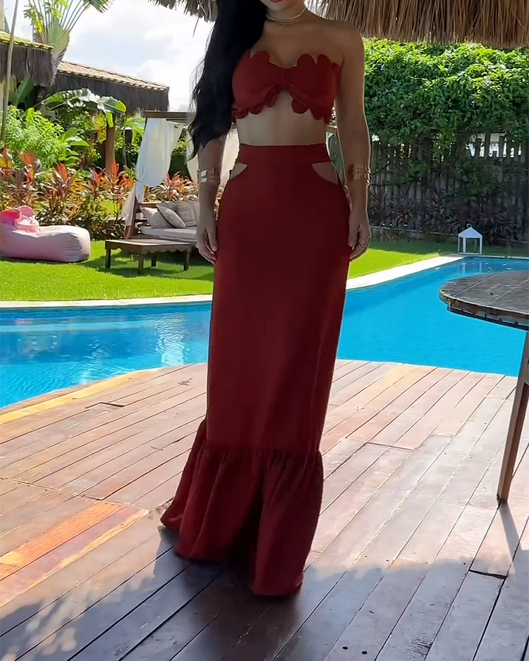 Tube Top and Hollow Skirt Two-piece Suit