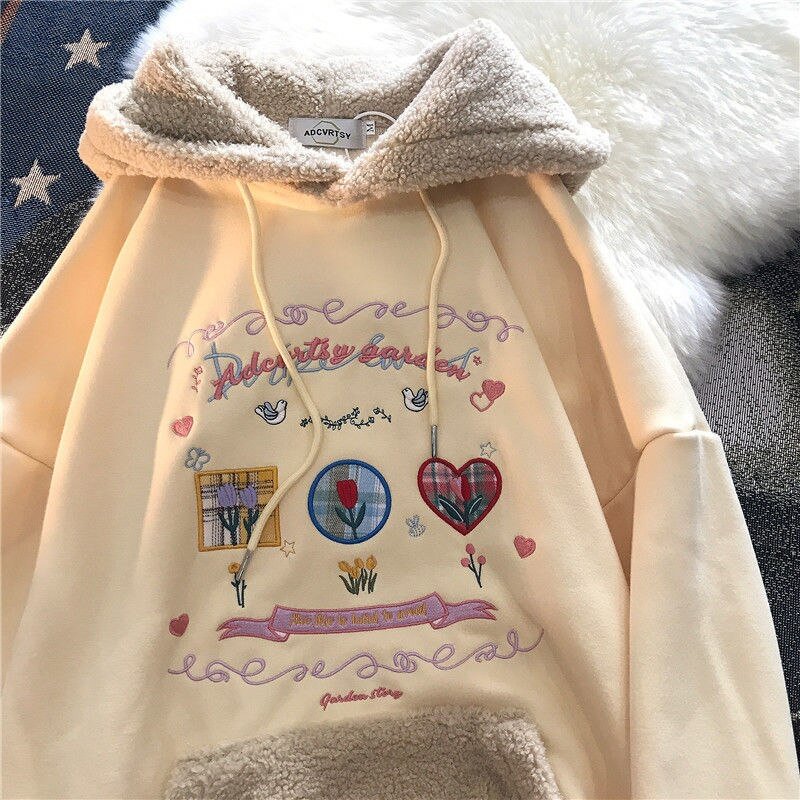 Cartoonh Hop Streetwear Letter Printed Hoodies Women Sweatshirt Plus Size Clothes for Teens Harajuku Girl Kawaii Patchwork Designer