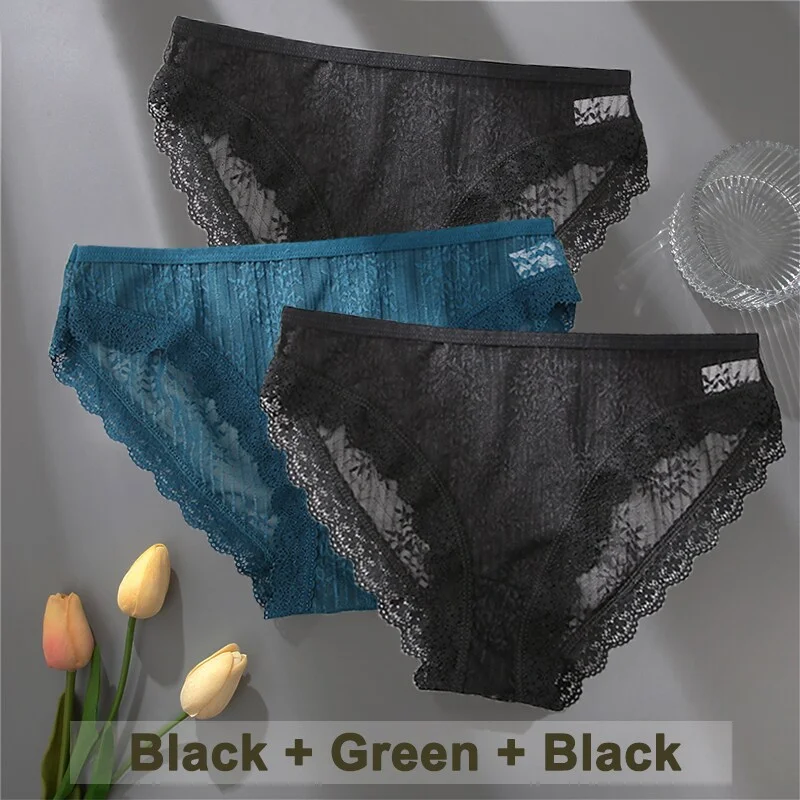 Billionm Women Sexy Lace Panties Solid Color Perspestive Underwear Briefs Low Waist Underpants Female Breathable Intimates Lingerie