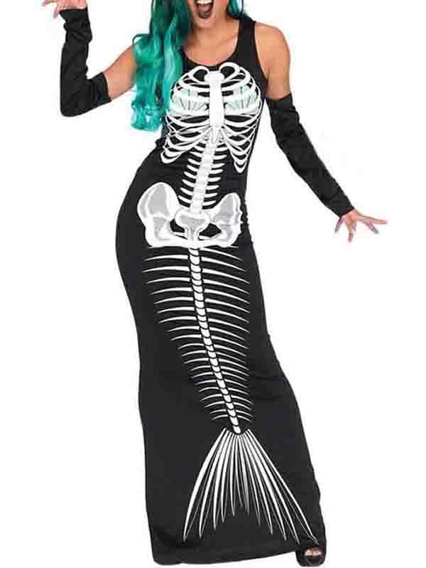 Sexy Skeleton Sleeveless Maxi Dress For Halloween-elleschic