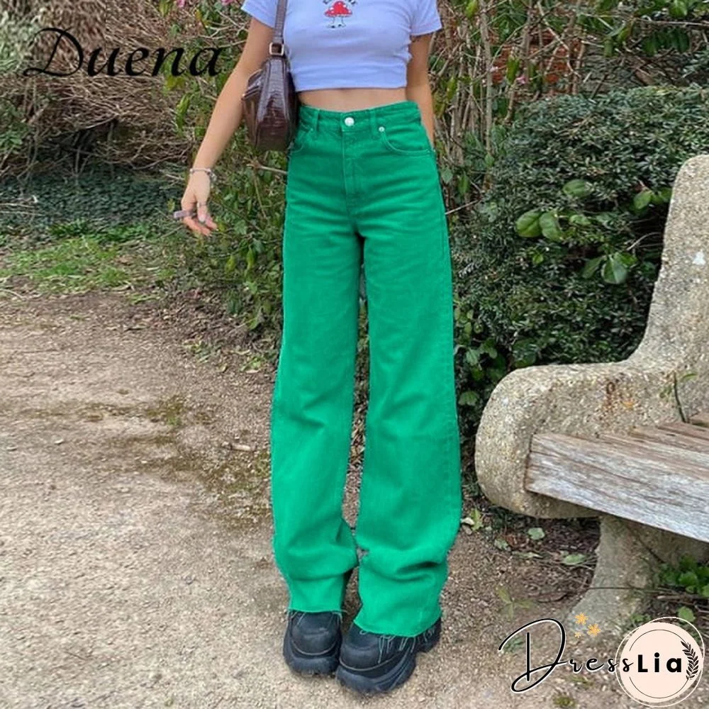 Duena Y2K Streetwear Jeans Baggy Green Teenage Girls Za Summer Vintage Clothing Fashion Pink High Waist Denim Pants Women