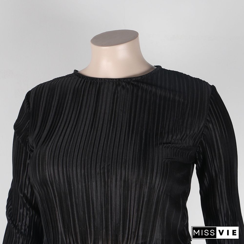 Pleated Loose Blouse Crop Top Wide Leg Pants Outfits