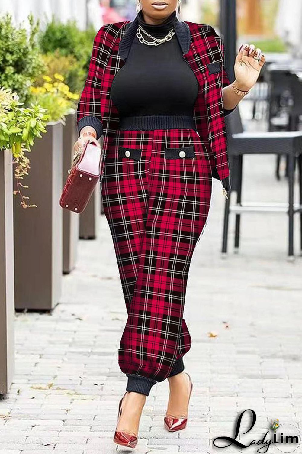 Pink Fashion Casual Print Patchwork Long Sleeve Two Pieces