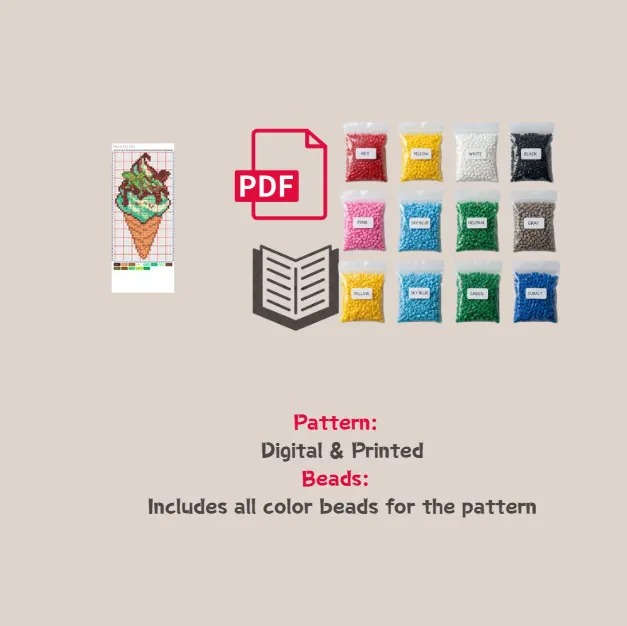 Mint Chocolate Icecream Cone Pixel Pattern Fuse Bead Kit  | Cute DIY Fuse 1174 Beads Set