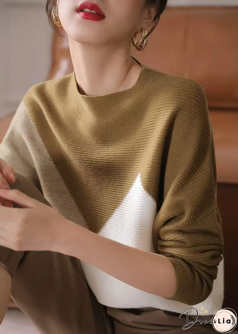 Women O-Neck Patchwork Thick Woolen Knitted Sweaters Long Sleeve